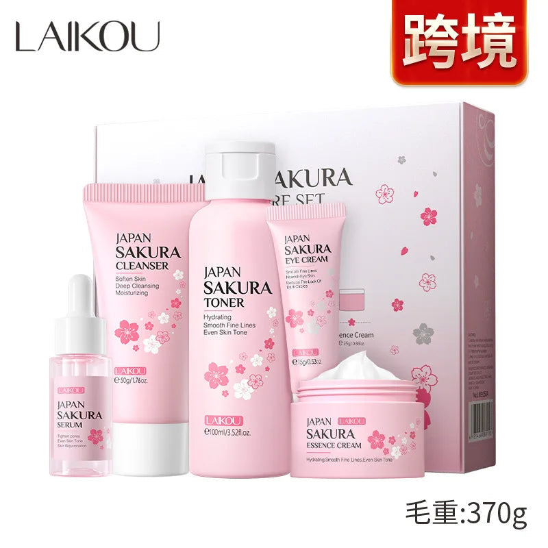 LAIKOU fleurs de cerisier 6 pièces ensemble de soins de la peau du visage sérum Sakura réparateur crème solaire nettoyant Lotion hydratante crème tonique pour le visage