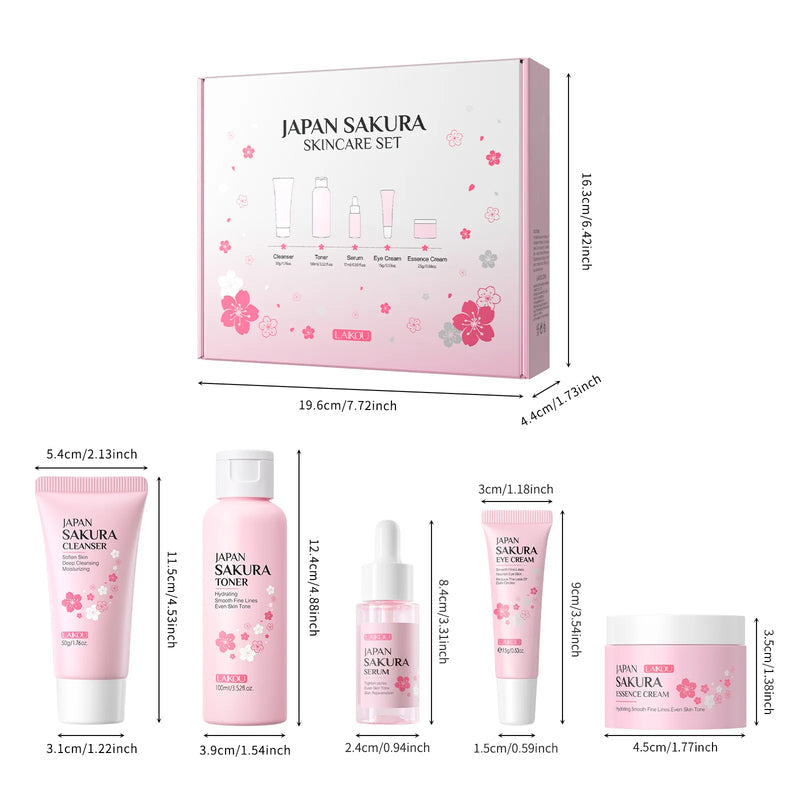 LAIKOU fleurs de cerisier 6 pièces ensemble de soins de la peau du visage sérum Sakura réparateur crème solaire nettoyant Lotion hydratante crème tonique pour le visage