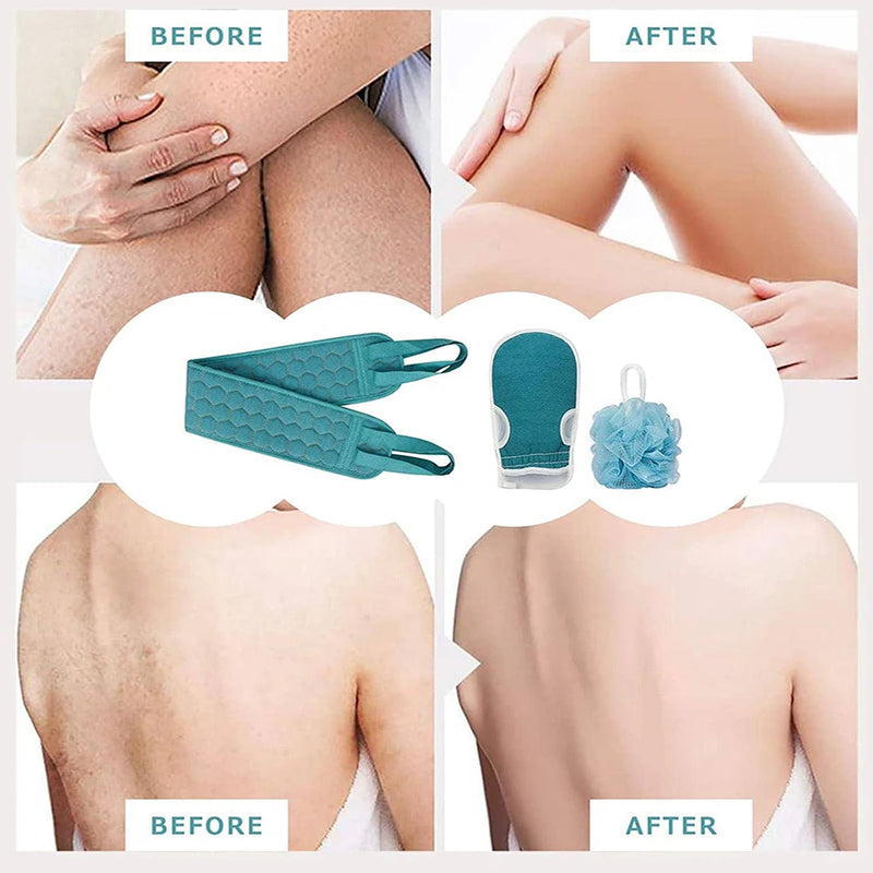 Ensemble d'épurateur corporel exfoliant – comprend un épurateur de dos, un gant de bain et une éponge de bain de douche Loofah