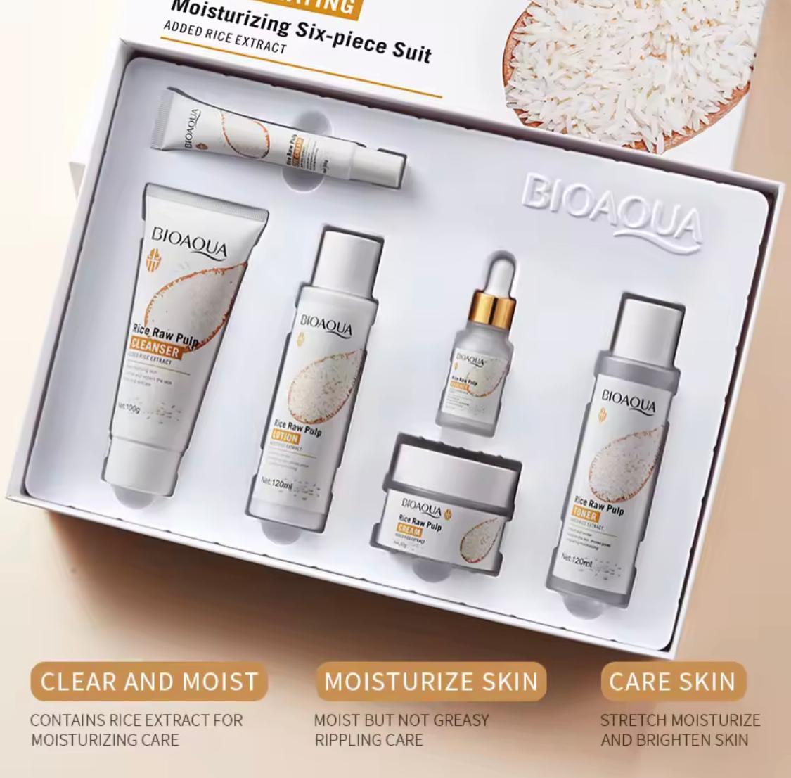 BIOAOUA pureté de riz rajeunissant et hydratant ensemble de six pièces blanchissant raffermissant Anti-âge beauté ensemble de soins de la peau du visage