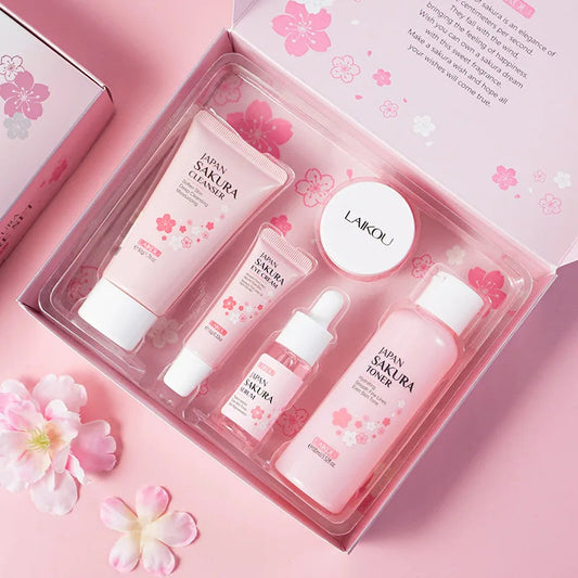 LAIKOU fleurs de cerisier 6 pièces ensemble de soins de la peau du visage sérum Sakura réparateur crème solaire nettoyant Lotion hydratante crème tonique pour le visage