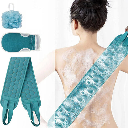Ensemble d'épurateur corporel exfoliant – comprend un épurateur de dos, un gant de bain et une éponge de bain de douche Loofah