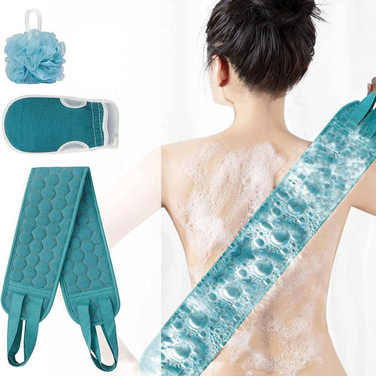 Ensemble d'épurateur corporel exfoliant – comprend un épurateur de dos, un gant de bain et une éponge de bain de douche Loofah