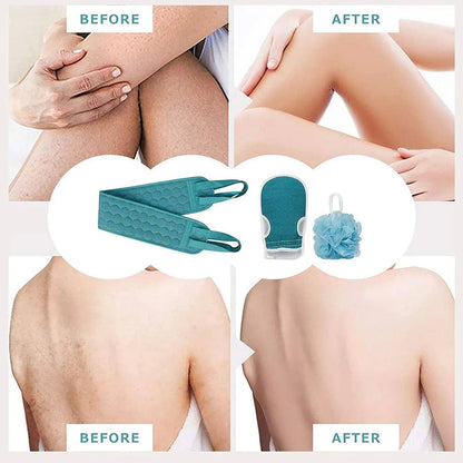 Ensemble d'épurateur corporel exfoliant – comprend un épurateur de dos, un gant de bain et une éponge de bain de douche Loofah