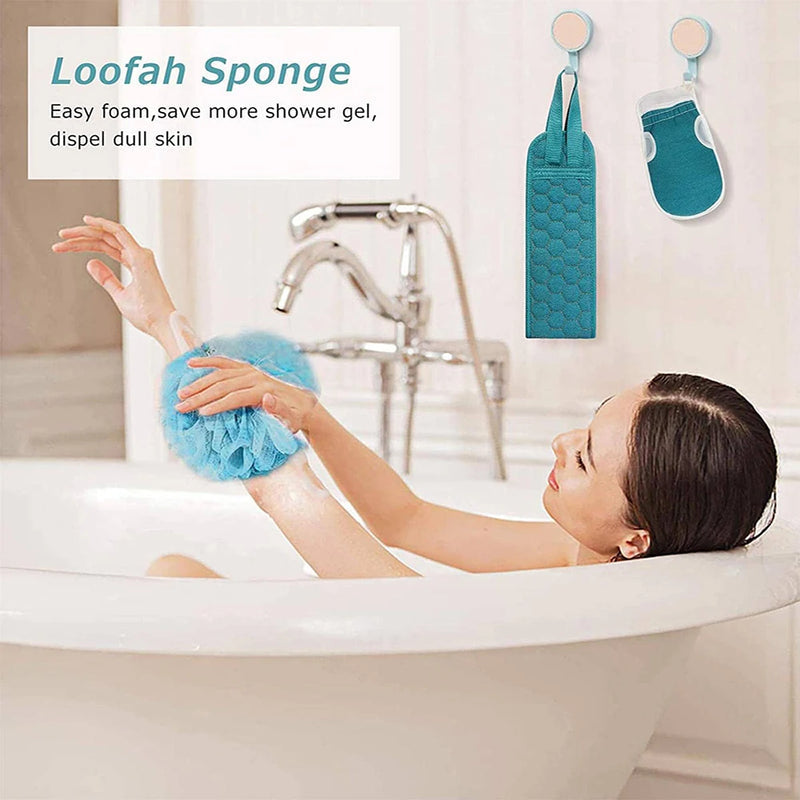 Ensemble d'épurateur corporel exfoliant – comprend un épurateur de dos, un gant de bain et une éponge de bain de douche Loofah